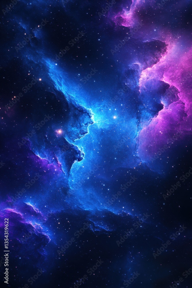 Obraz premium Celestial Symphony: The canvas of the cosmos unfolds in a vibrant tapestry of nebulae, painted in shades of electric blue, deep purple, and hints of cosmic dust.