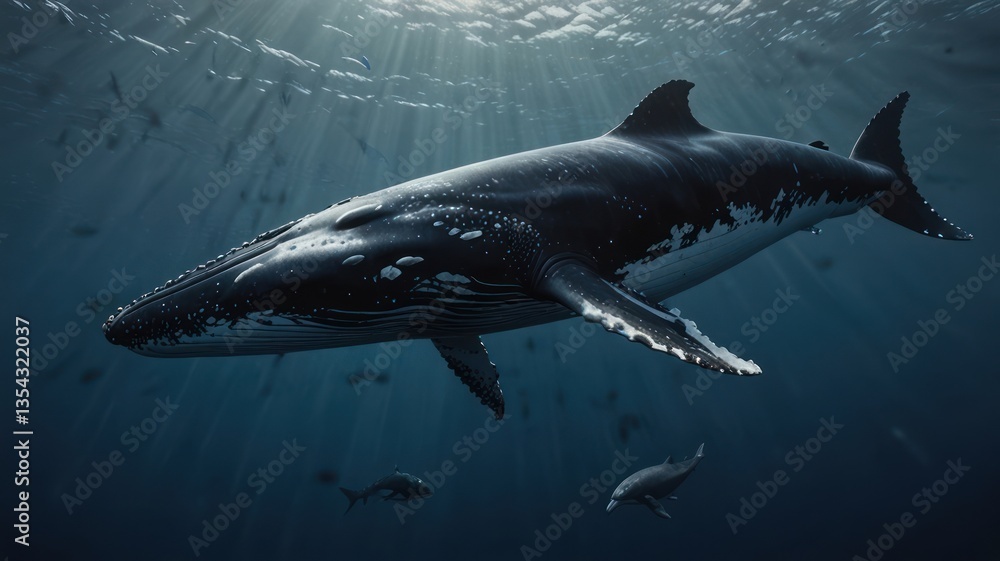 Fototapeta premium Whale swimming underwater (3)