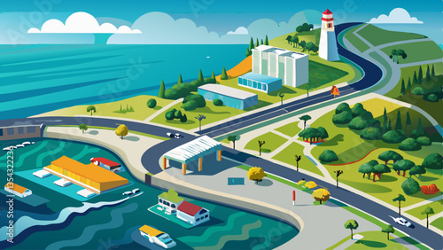 Aerial view of the new and old coastal road Route du Littoral connecting Saint Denis with La Possession, Réunion.