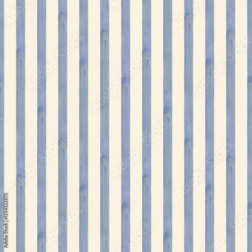 Hand painted watercolor blue indigo striped on beige background. Stripe seamless pattern. For fabric, sketchbook, wallpaper, wrapping paper. bags, cards, banner. Stripes vertical illustration.