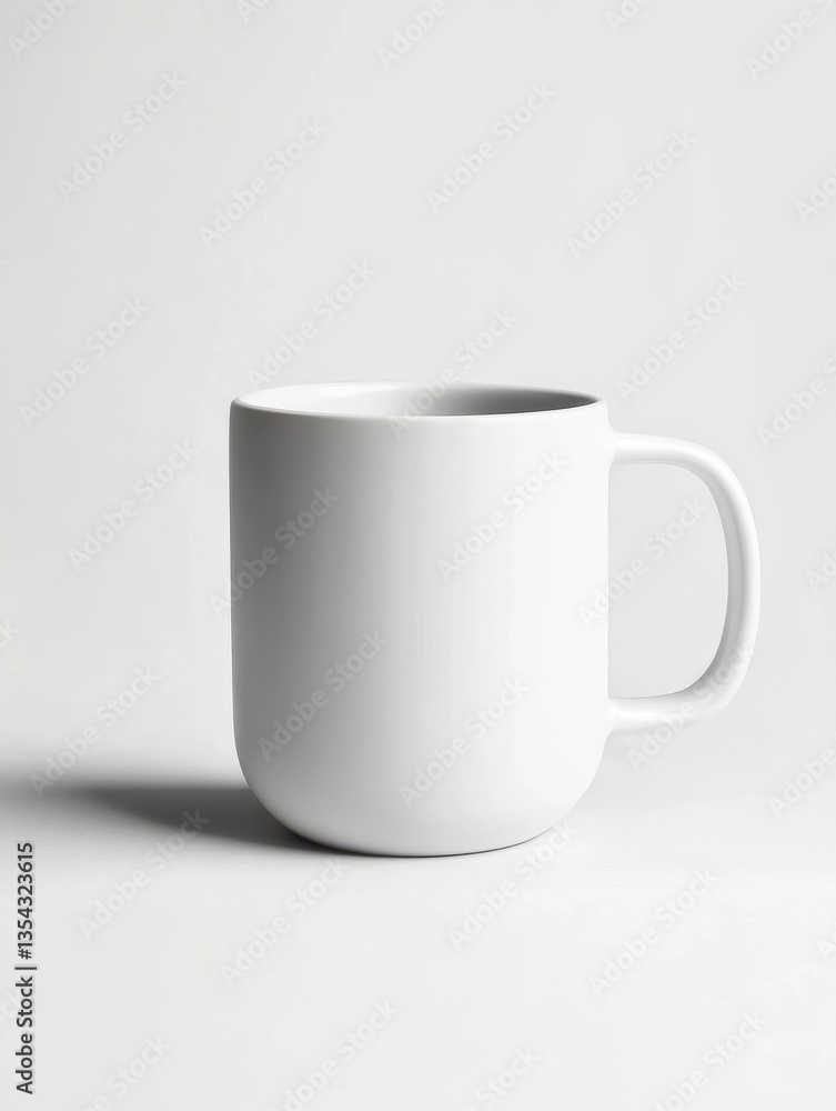 Obraz premium Photorealistic mockup featuring a minimalist, plain white ceramic mug, perfect for showcasing designs and logos