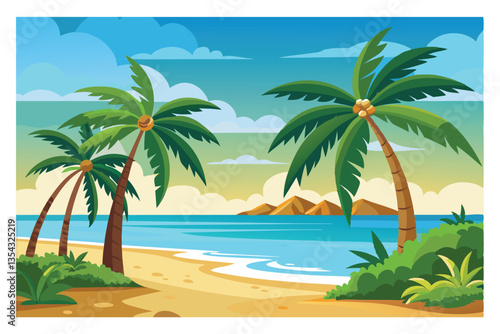 A simple and clear name for the image could be:
Tropical beach with palm trees and ocean view