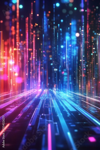 Digital Landscape: Abstract digital landscape with glowing lines and dots, a stunning visualization of interconnected data and technological advancements.