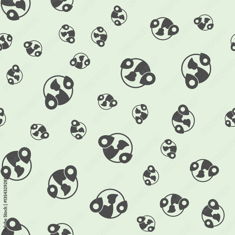 Obraz premium Planet earth with two location pins solid seamless pattern, remote work theme. Vector graphics. World globe and geolocations sign background, filled with glyphs icon.