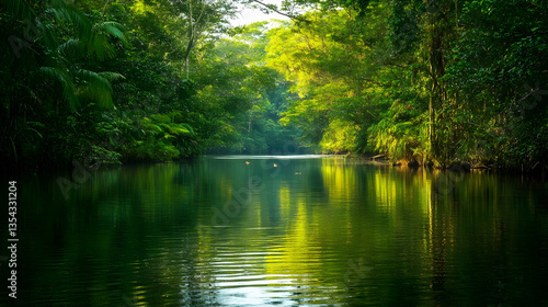 Serene River in Lush Tropical Jungle: A Breathtaking Nature Scene
