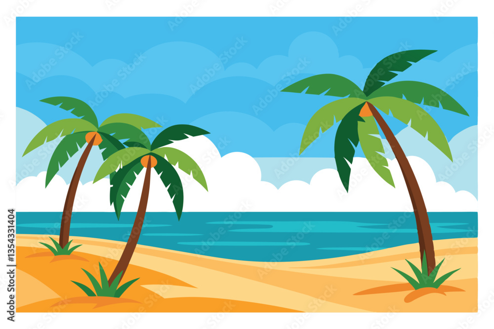 Obraz premium A simple and clear name for the image could be: Tropical beach with palm trees and ocean view