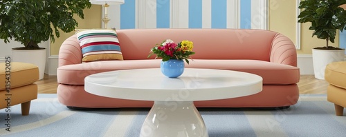 Showcase a modern lounge area featuring minimalist seating and a central coffee table, inviting casual business conversations.