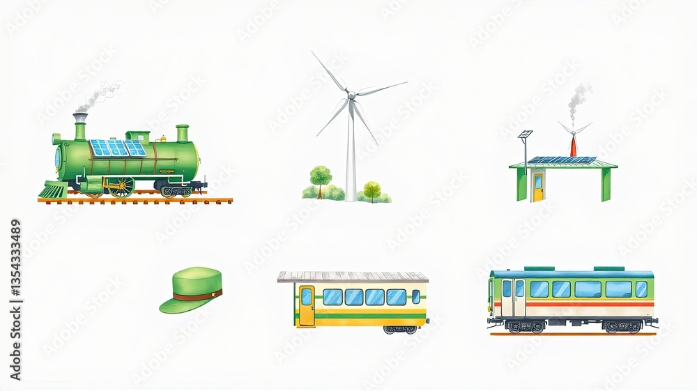Green Energy Transportation Solar Train Windmill Eco Friendly Railway Green Energy Transportation Solar Train Windmill Eco Friendly Railway