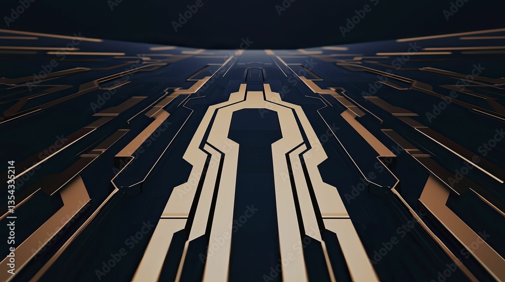 Fototapeta premium An intricate pattern of gold and dark lines forms a futuristic design