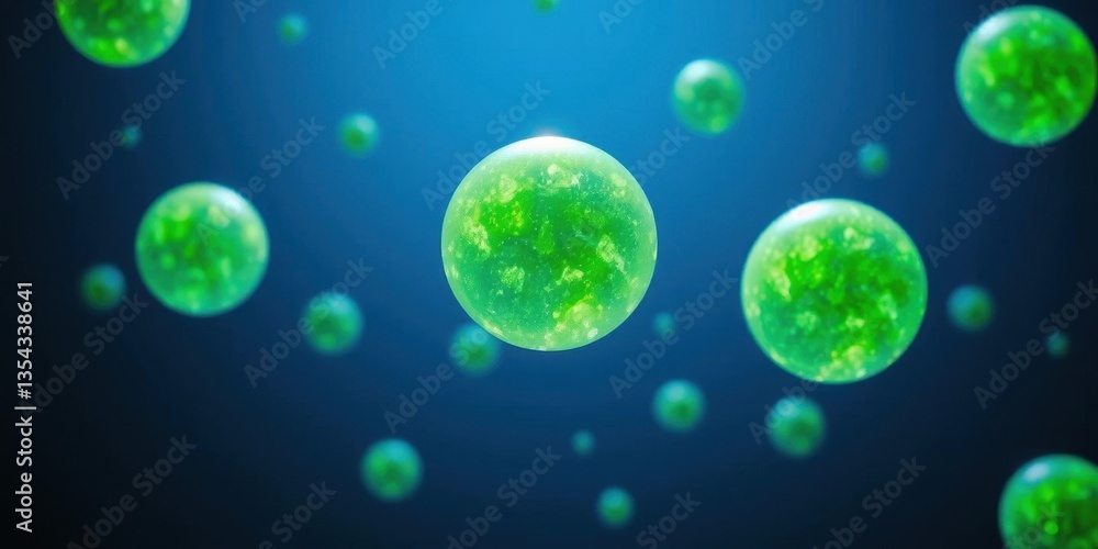 Naklejka premium Microscopic Green Cells Science Biology Research Abstract Background