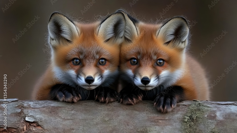 Obraz premium Two adorable baby foxes gazing