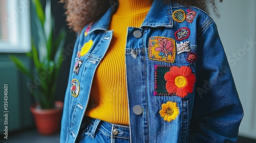 Woman's Denim Jacket for Patches, Indoor.