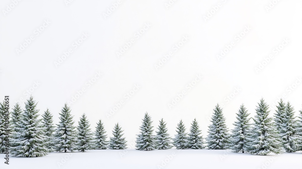 Obraz premium Winter Wonderland: Snow-Covered Pine Trees Against a Bright Sky