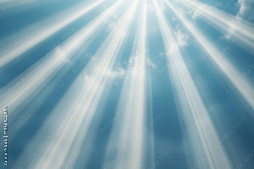 Fototapeta premium Beautiful rays of sunlight piercing through a clear blue sky, creating a serene atmosphere.