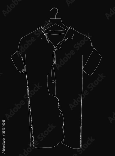 A black shirt hanging on a hanger. The shirt is a dress shirt with a button down collar
