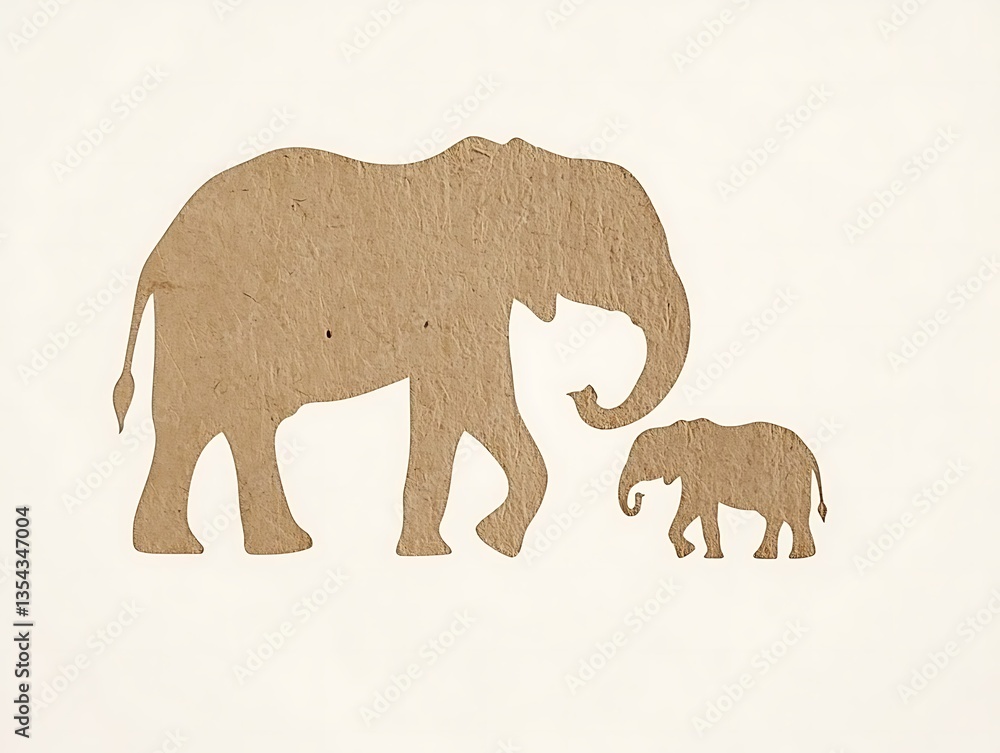 Fototapeta premium Elephant family silhouette against soft textured background, maternal love