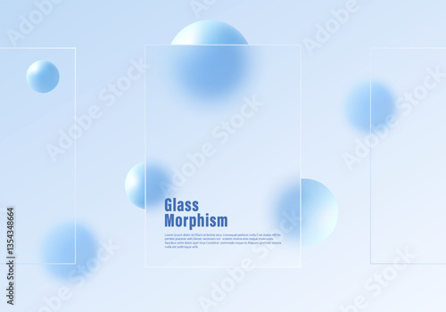 Website landing page template with glass morphism effect. Presentation carousel with glass overlay effect on floating gradient blue spheres.