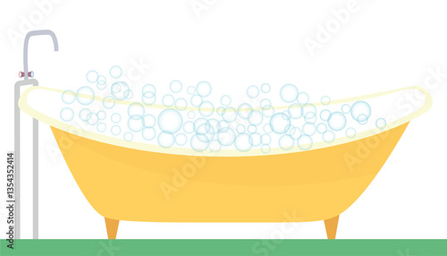 Bathtub with foam bubbles inside. Vector illustration
