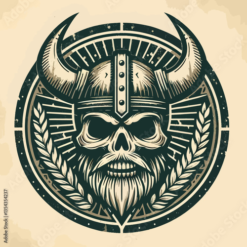 Ilustração de vikings em estilo vintage grunge, criada como emblema em gráficos vetoriais EPS10, combina a textura áspera da antiguidade com linhas nítidas, criando uma imagem poderosa dos guerreiros 