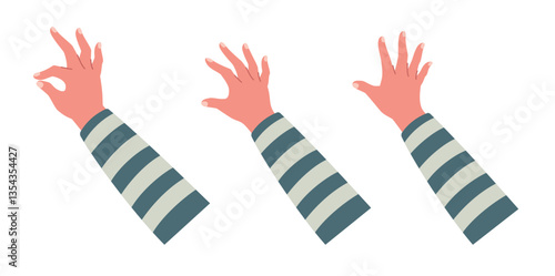 Children hands point, scroll down or up on smartphone or tablet flat vector for study, surf internet, working illustration isolated on white background. Hand using smartphone or touchpad with sleeve