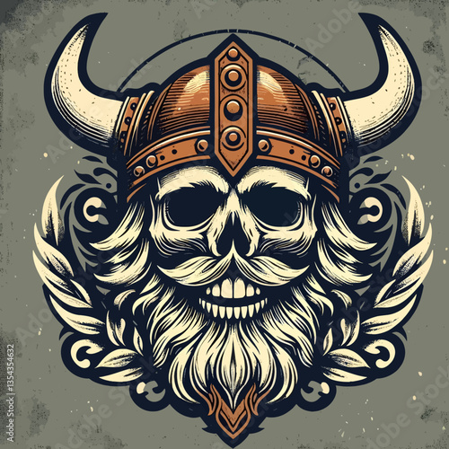 Illustration von Wikingern im Vintage-Grunge-Stil, gestaltet als Emblem in EPS10-Vektorgrafik, kombiniert die raue Textur der Antike mit scharfen Linien und schafft ein kraftvolles Bild der Krieger de