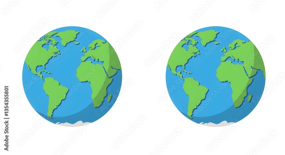Fototapeta premium Minimalistic globe clipart with blue oceans, green continents, and smooth design.