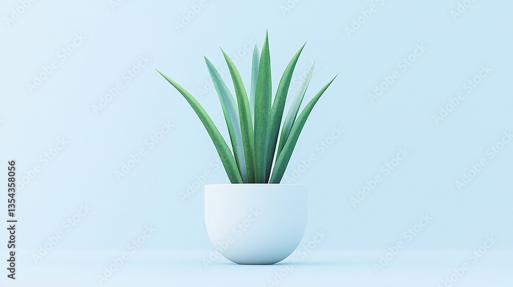 Minimalist potted plant, blue background, design element Minimalist potted plant, blue background, design element