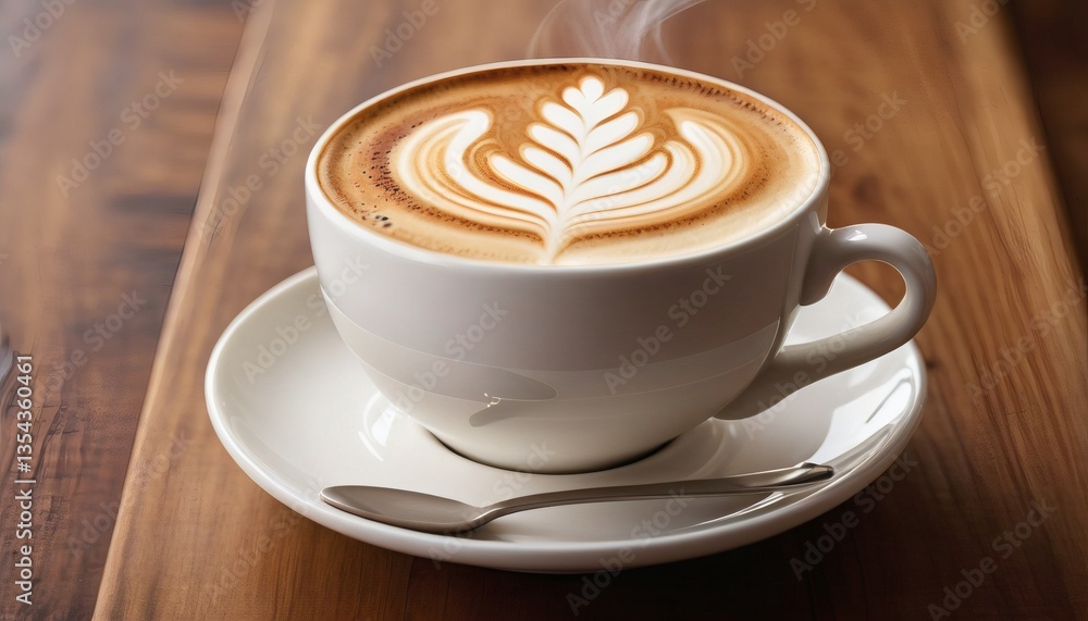 A warm cup of cappuccino on a table A warm cup of cappuccino on a table