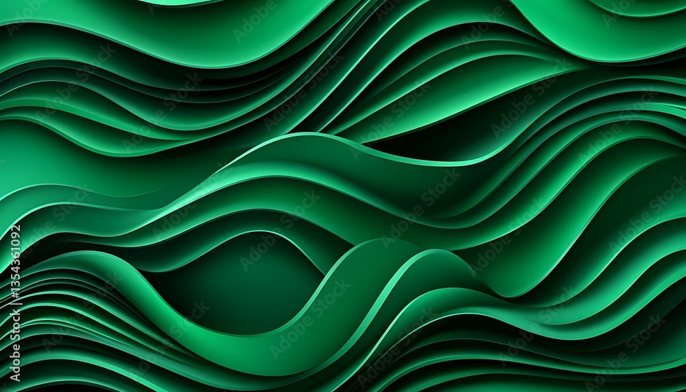 Obraz premium Abstract Green Wavy Layers Creating Depth And Visual Interest