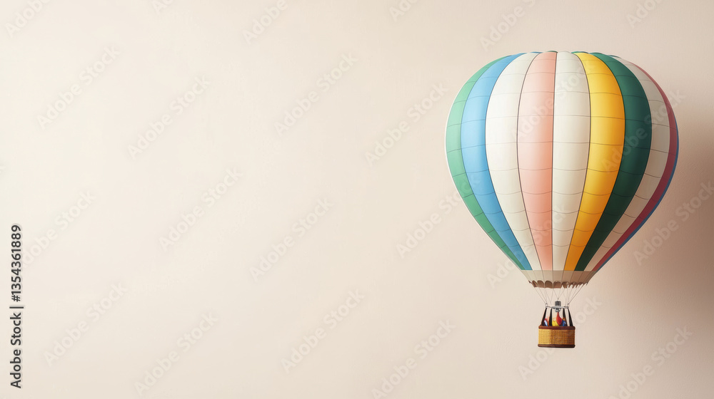 Naklejka premium colorful hot air balloon floats against light background, evoking sense of adventure and freedom
