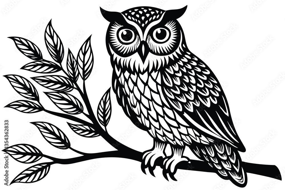 Silhouette of an owl on a branch vector Silhouette of an owl on a branch vector