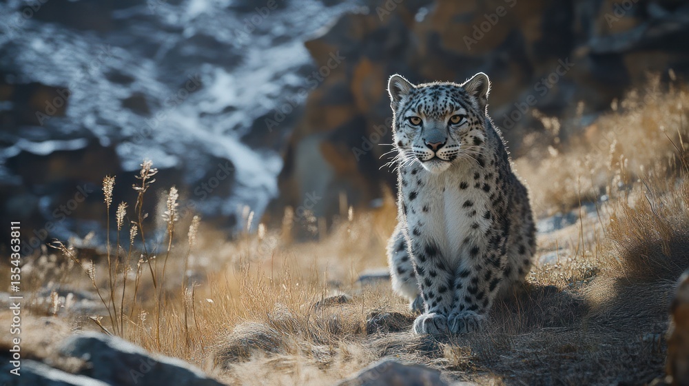 Fototapeta premium Snow Leopard in Mountain Meadow