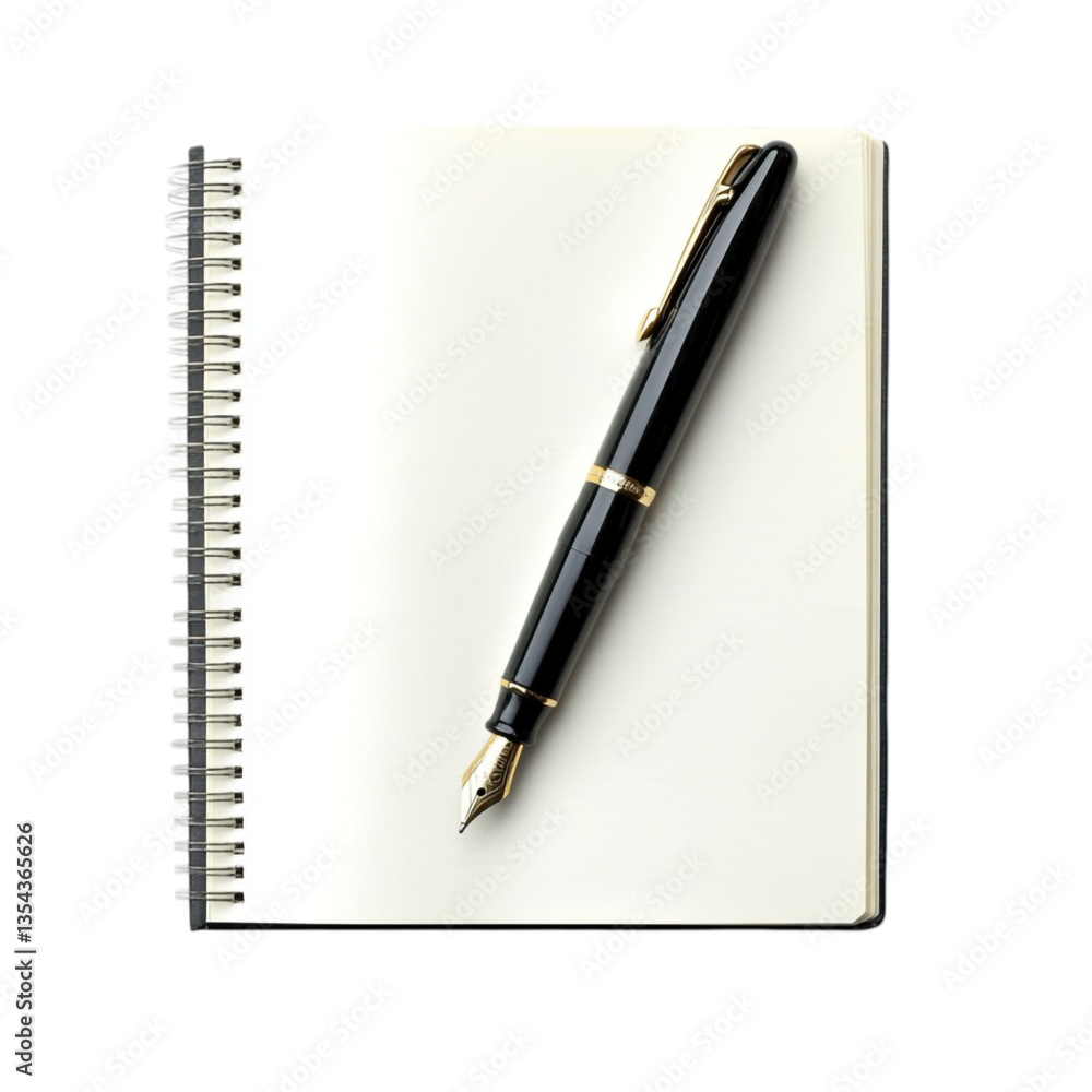 Elegant Fountain Pen on Spiral Notebook Ready to Write, Elegant Fountain Pen on Spiral Notebook Ready to Write,