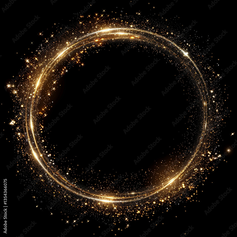 Obraz premium Golden Ring Frame Overlay – Circular Maternity Photography Border on Black Background