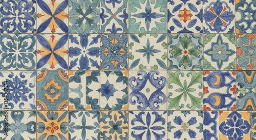 Hand-Painted Ceramic Tiles With Ornate, Symmetrical Patterns
