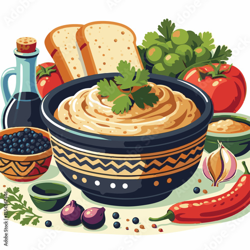 food, eggplant, cuisine, arabic, traditional, appetizer, vegetarian, dip, hummus, babaganoush, turkish, lebanese, vegetable, mediterranean, ganoush, parsley, healthy, snack, arabian, greek, baba, back