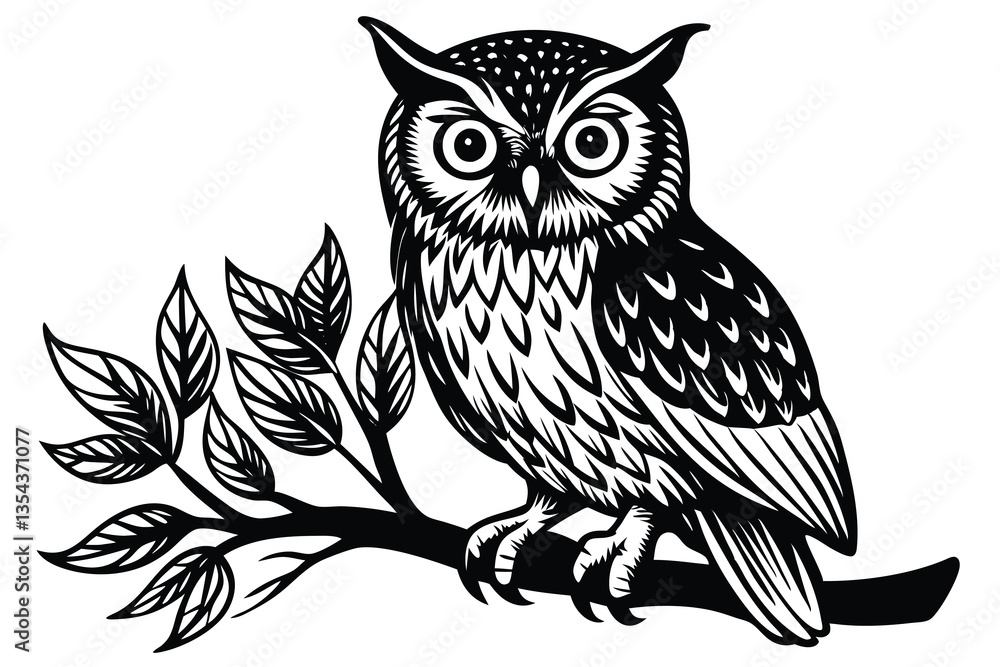 Silhouette of an owl sitting on a tree branch Silhouette of an owl sitting on a tree branch