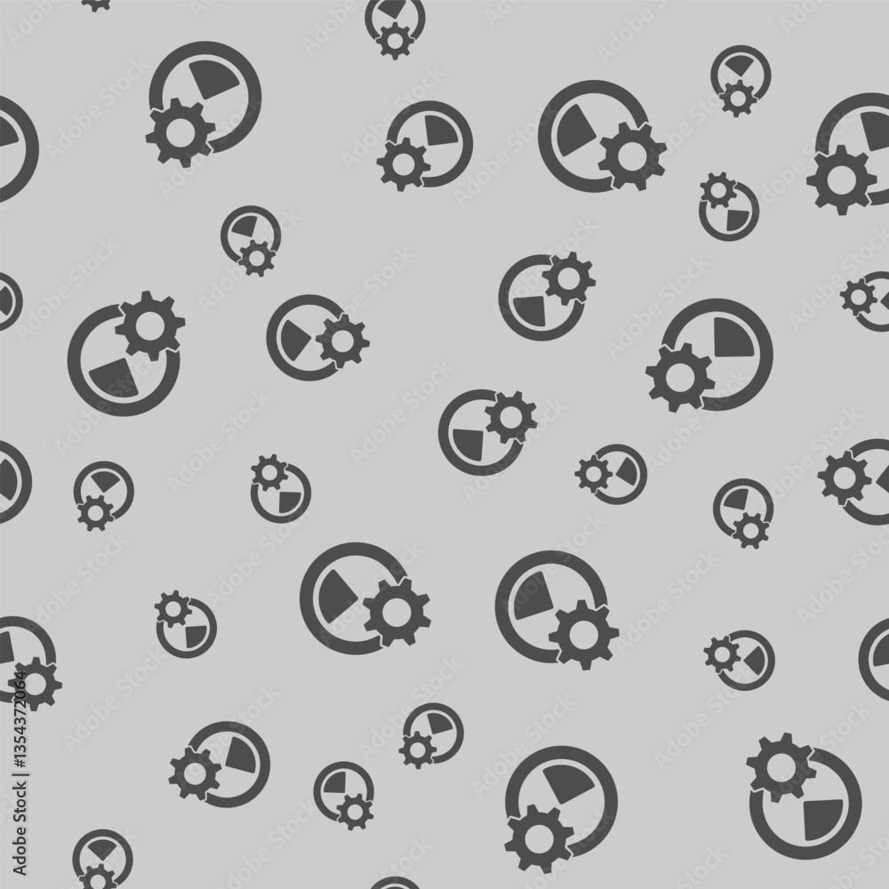 Obraz premium Gear with stopwatch solid seamless pattern, repair service theme. Vector graphics. Cogwheel and clock timer sign background, filled with glyphs icon.