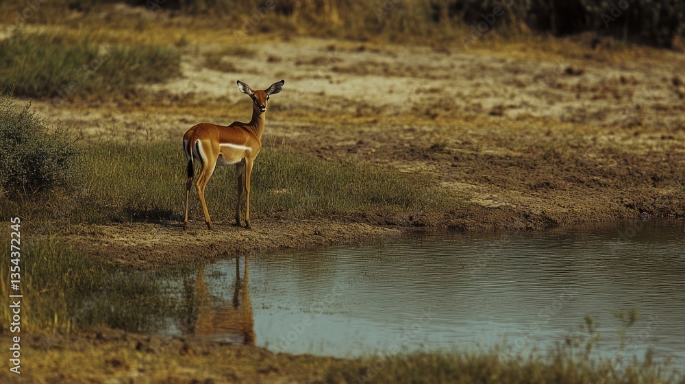 Impala by watering hole in African savanna. Possible use stock photo Impala by watering hole in African savanna. Possible use stock photo