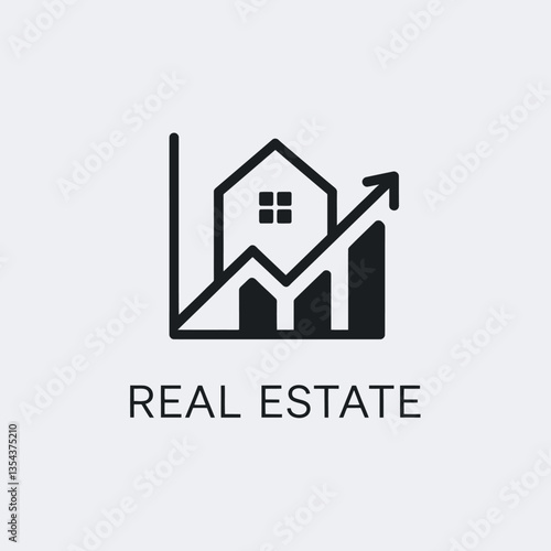 Modern Real Estate Market Growth Icon Design, Investment Opportunity and Property Value Increase Symbol, Creative House and Financial Chart Logo Concept