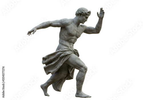 The Running Athlete: A Classical Sculpture a classical Greek-style statue depicting a muscular male athlete in mid-stride


