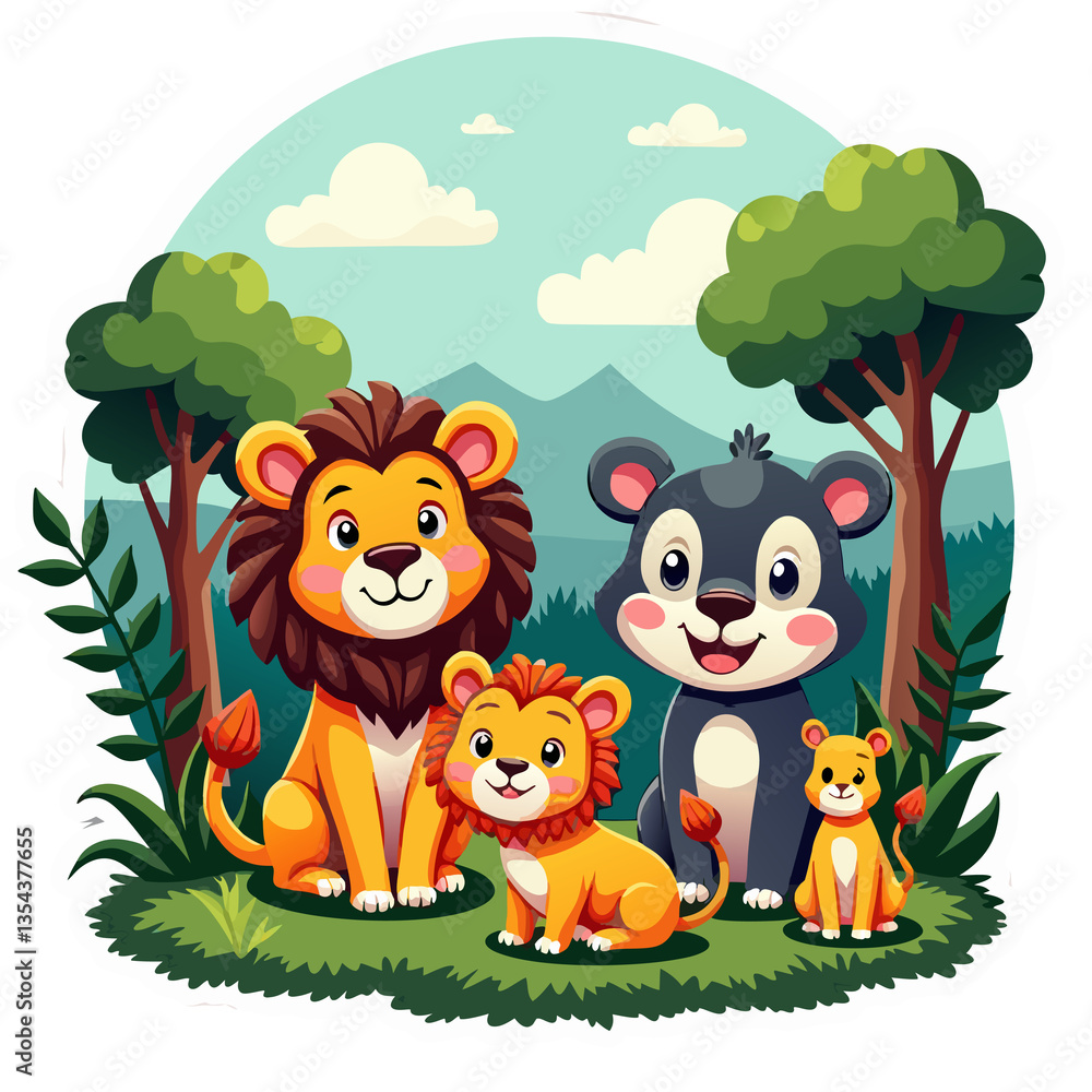 Naklejka premium animals in the forest woods - PNG illustration isolated on white background symbol icon cartoon drawing vector