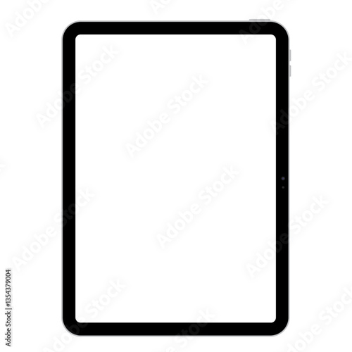 Tablet with blank screen isolated on white background,   Silver aluminum body in 2025,  11 inch. Vector illustration Ai