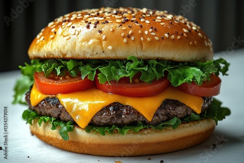 Wallpaper Mural Delicious burger with fresh ingredients and melted cheese served on a sesame seed bun Torontodigital.ca