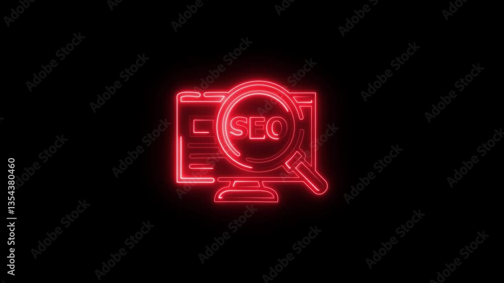 glowing neon seo icon isolated on black background hd video motion graphic animation glowing neon seo icon isolated on black background hd video motion graphic animation