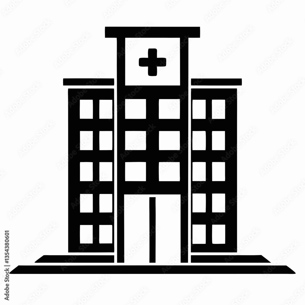 Black and white silhouette of a wooden building with windows, a tower, and a chair, in a city setting, vector illustration Black and white silhouette of a wooden building with windows, a tower, and a chair, in a city setting, vector illustration