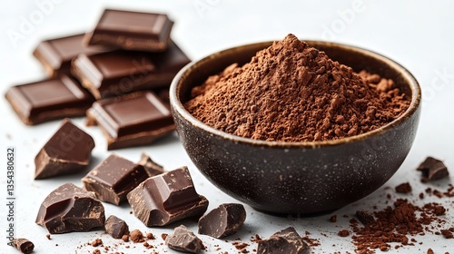 A Photostock Image of Rich Cocoa Powder in a Bowl with a Rustic Spoon