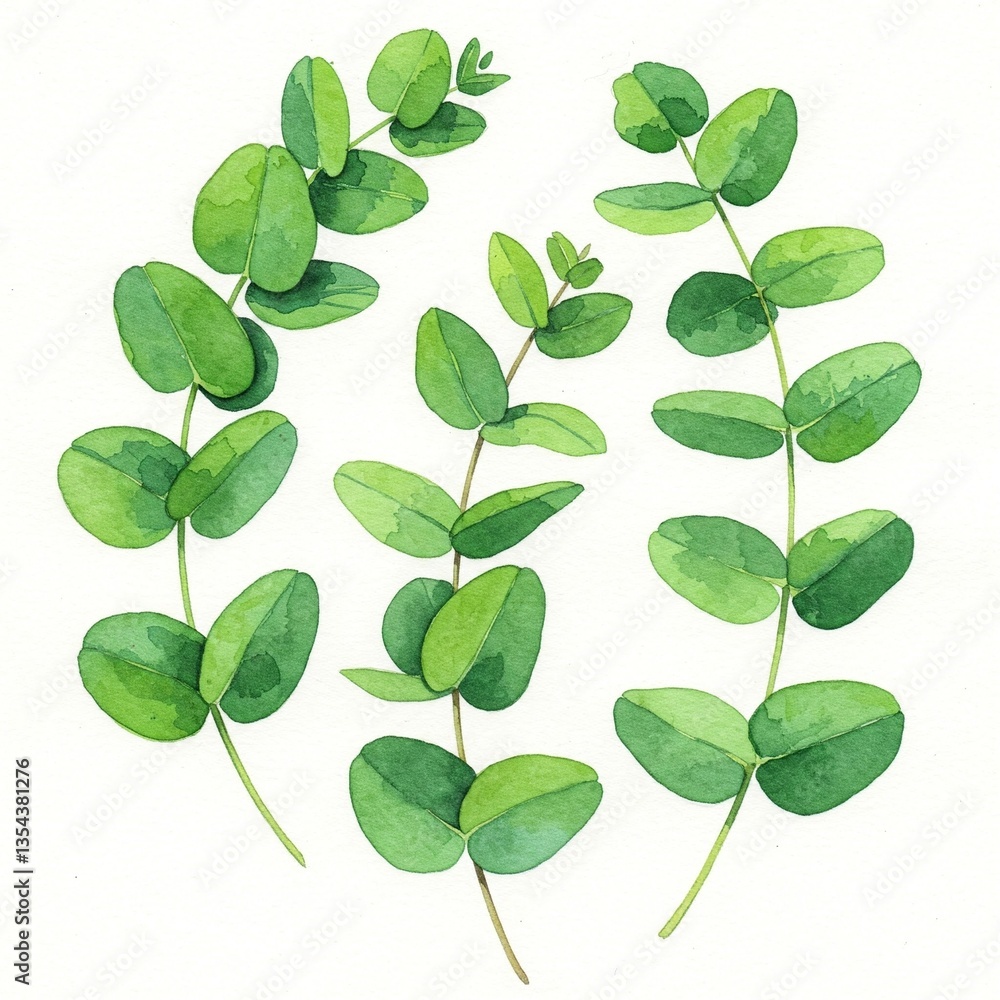 Obraz premium set of green leaves Watercolor green eucalyptus leaves and branches image