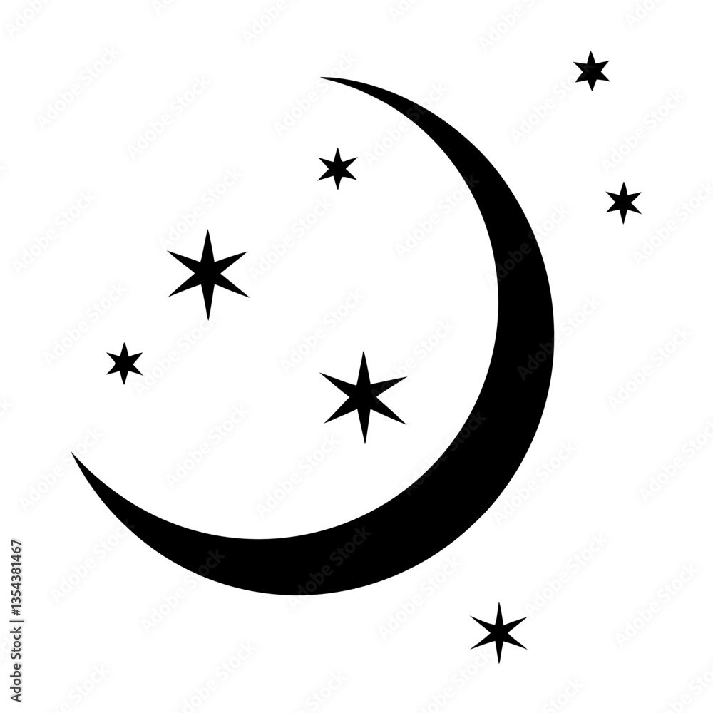 Nautical compass with moon and stars in black and white Nautical compass with moon and stars in black and white