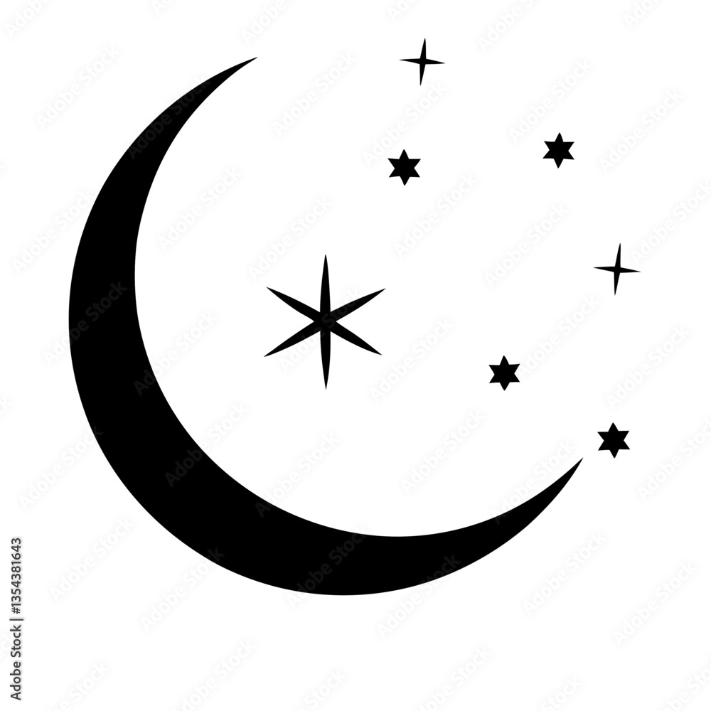 Nautical compass with moon and stars in black and white Nautical compass with moon and stars in black and white